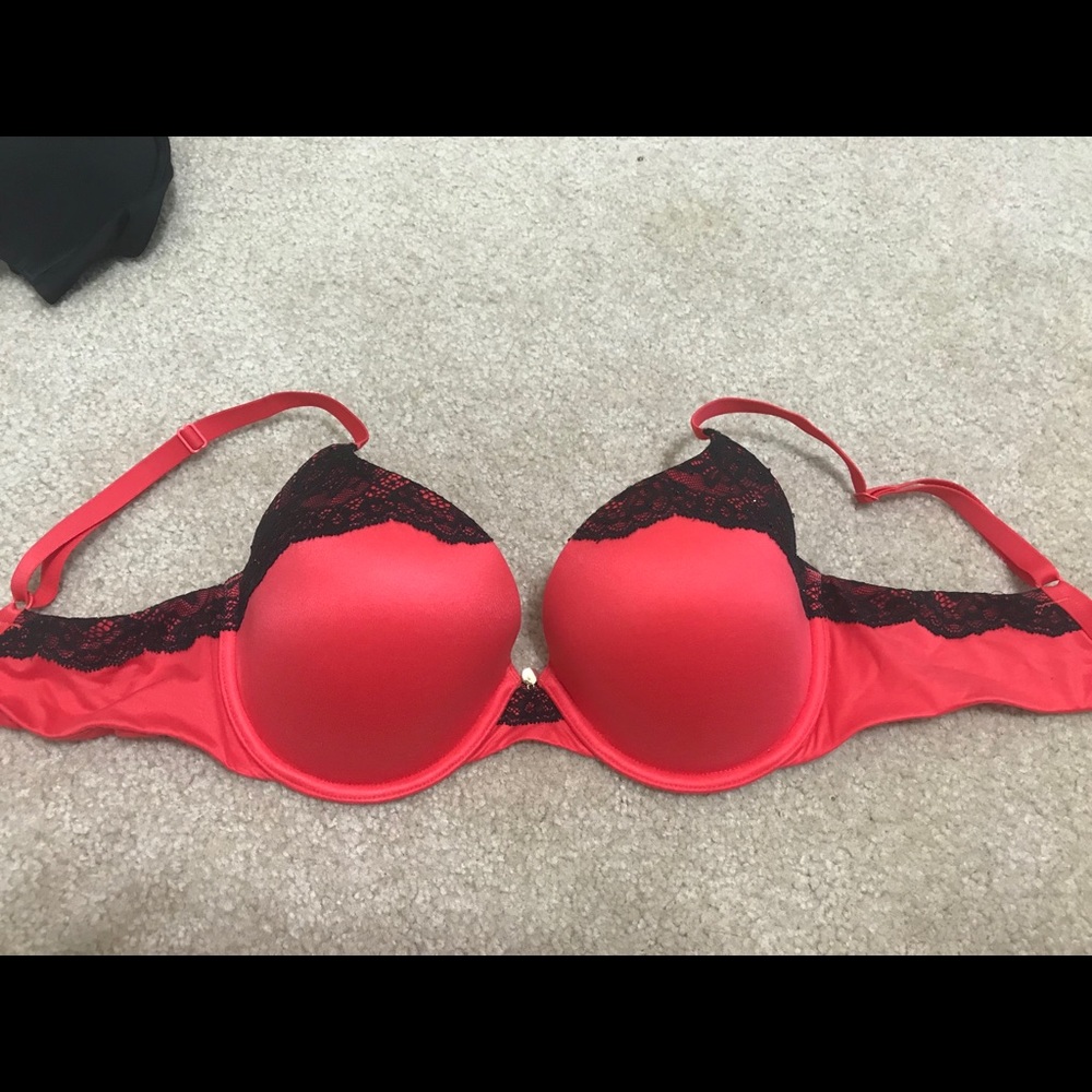 VS Red & Black Lace Lined Demi Bra 34D